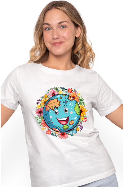 StoryGift Romania Tricou Femei cu planeta, ilustratie, constientizare, flori ...
