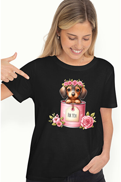 StoryGift Romania Tricou Femei cu o catelusa timida care iese dintr-o conserv...