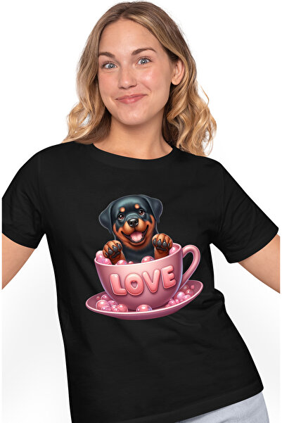 StoryGift Romania Tricou Femei cu un catel Rottweiler care sta intr-o ceasca ...