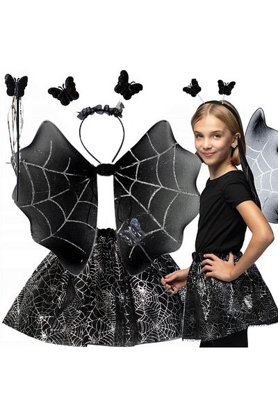 zola Set costumas halloween, Fluturas, 4 piese, fustita, coronita,aripioare si bagheta, 3 ani, negru