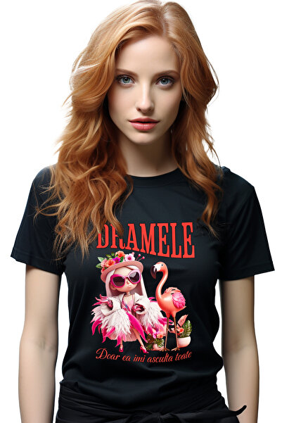 StoryGift Romania Tricou Femei Fata Cocheta si Pasare Flamingo Text Haios Doa...