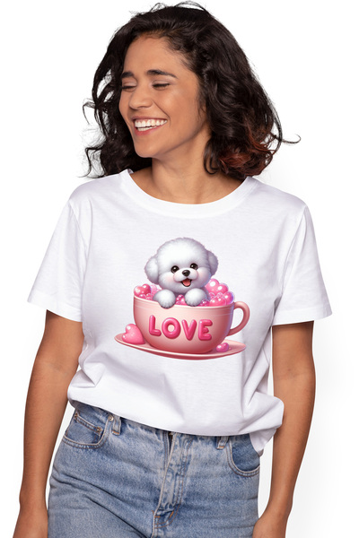 StoryGift Romania Tricou Femei cu un catelus vesel, ilustratie, alb si blanos...