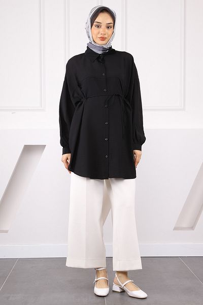 İmajButik Μαύρο χιτώνα με σχοινί μέσης