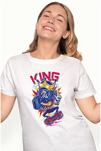 StoryGift Romania Tricou Femei Cu Silueta Om Cu Cap Montitor Pe Skateboard, C...