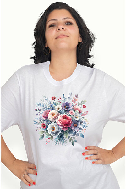 StoryGift Romania Tricou Femei cu o multime de flori, buchet, albe, rosii, ro...