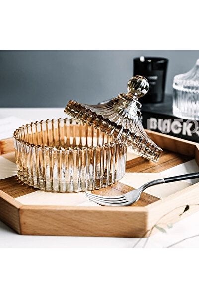 PUFO Style large glass candy box with lid, 16 cm, yellow