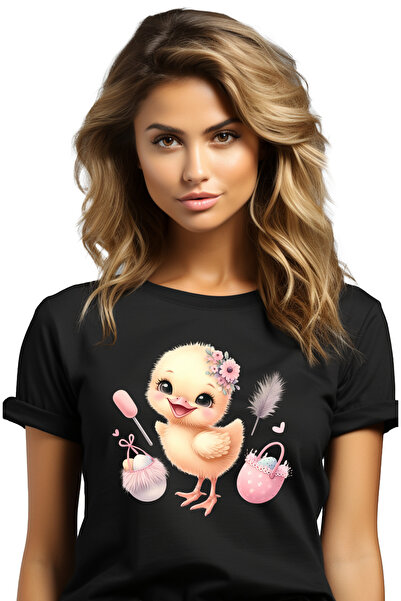 StoryGift Romania Tricou Femei cu o puicuta, ilustratie, oua vopsite, flori, ...