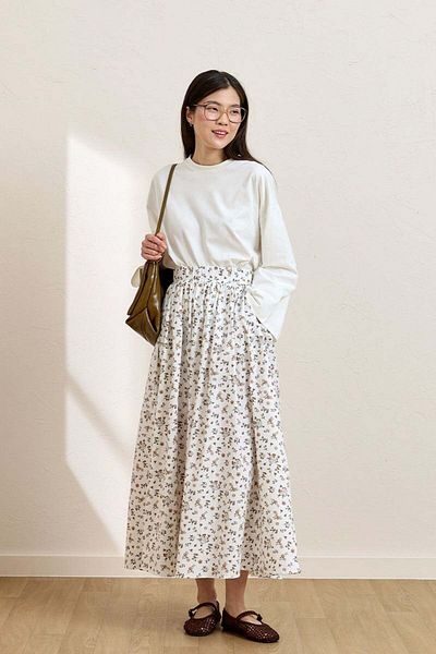 Ceylan Otantik White Crispy Flower Balloon Skirt