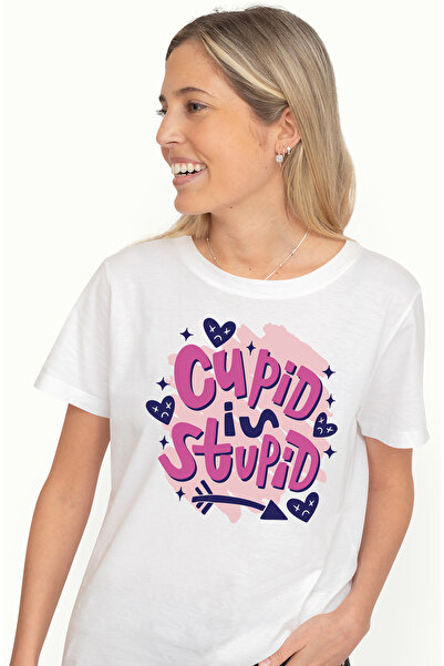 StoryGift Romania Tricou Femei Cu Text In Engleza Cupid Is Stupid, Single, Ha...