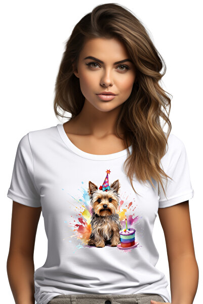 StoryGift Romania Tricou Femei cu un catel la aniversarea lui, tort, ilustrat...