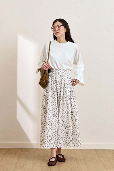 Ceylan Otantik Λευκή τραγανή φούστα με λουλούδια