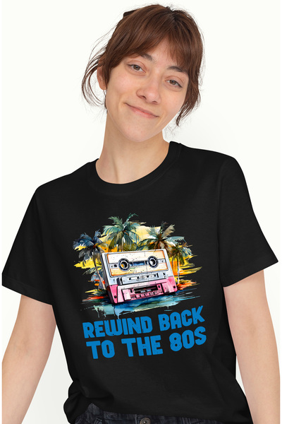 StoryGift Romania Tricou Femei cu mesajul "Rewind back to the 80s", ilustrati...
