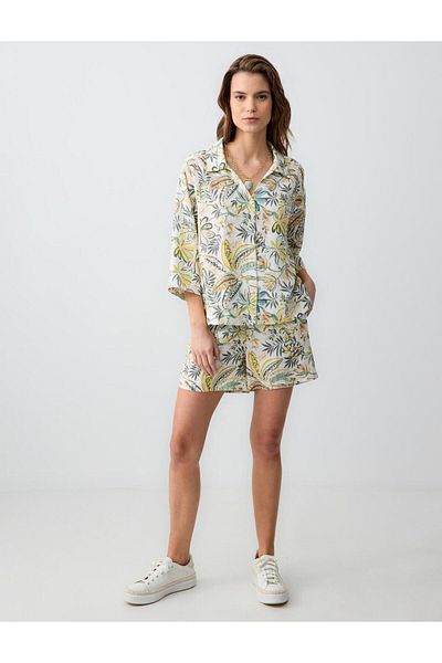 Jimmy Key Stone Normal Waist Normal Leg Patterned Linen Shorts