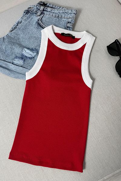 Butik Gardrop Original Brand White Piping Halter Neck Ribbed Undershirt Red