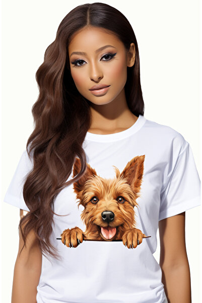 StoryGift Romania Tricou Femei cu un catel fericit care se uita peste gard, i...