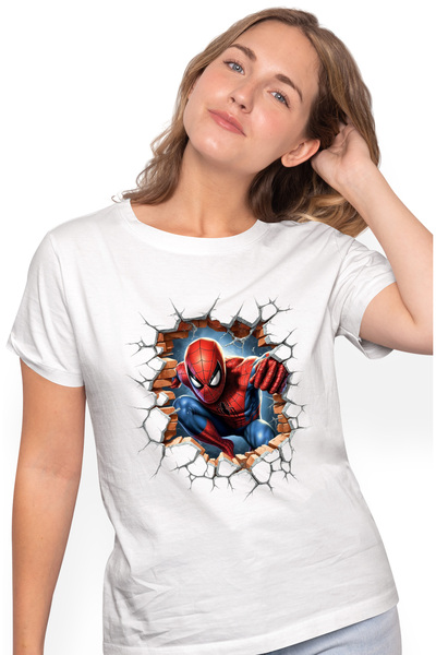 StoryGift Romania Tricou Femei Cu Supereroi, Spiderman, Marvel, Avengers, Zid, Caramida, Multicolo WHT_M