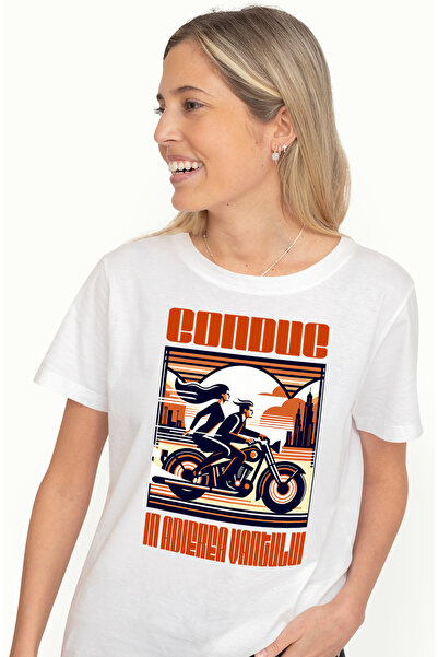 StoryGift Romania Tricou Femei Cuplu Pe Motocicleta Text conduc in adierea va...