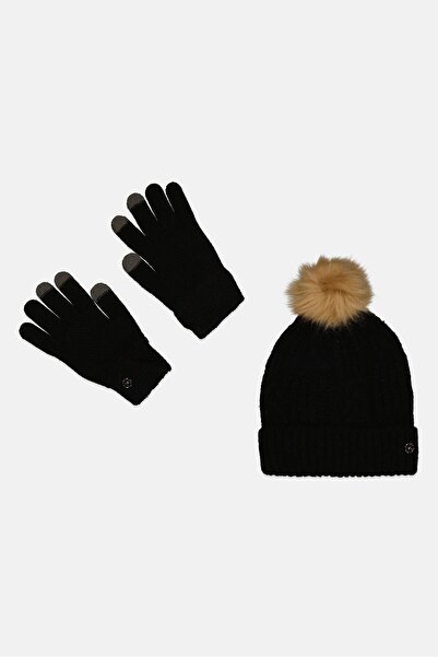 ELLE قبعة صوفية نسائية من قطعتين مزخرفة مع قفازات، تشكيلة متنوعة