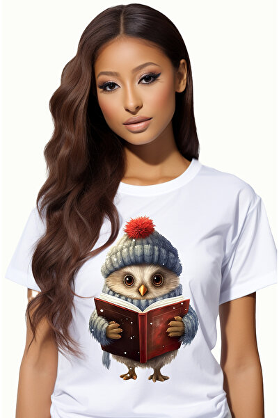 StoryGift Romania Tricou Femei cu o bufnita care tine o carte deschisa, frig,...