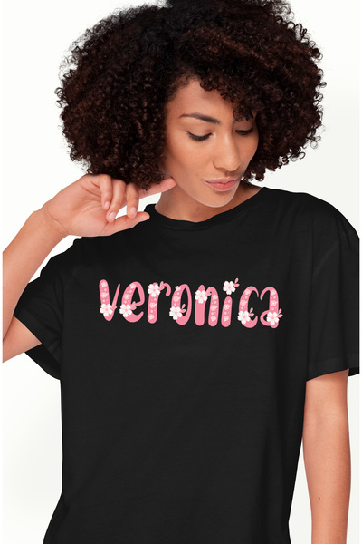 StoryGift Romania Tricou Femei Cu Numele Veronica, Flori, Colorat, Roz, Dragu...