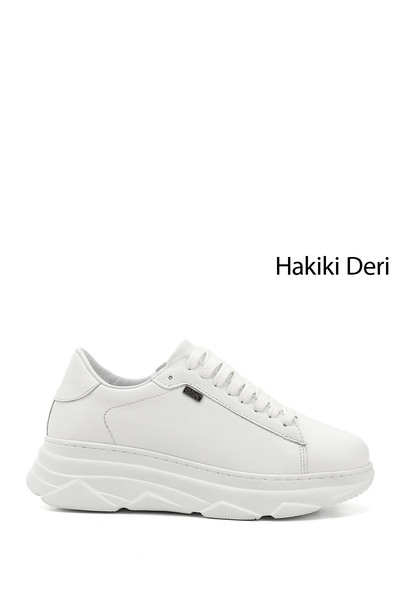 GÖNDERİ(R) Fehér Gön valódi bőr kerek orrú párnázott talp fűzős női tornacipő...