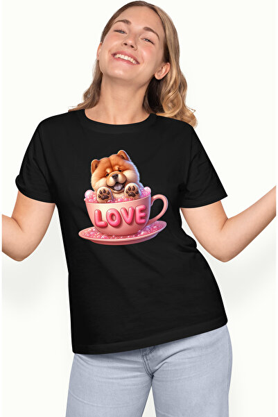 StoryGift Romania Tricou Femei cu un catelus Chow Chow vesel, ilustratie, sta...