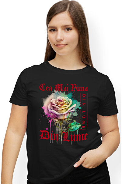 StoryGift Romania Tricou Femei Cu Textul Cea Mai Buna Din Lume, Din Lume, Flo...