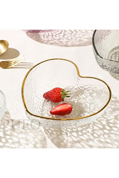 PUFO Elegant Gold Heart bowl for serving hazelnuts, pistachios, candies, fruits, snacks, 18 cm