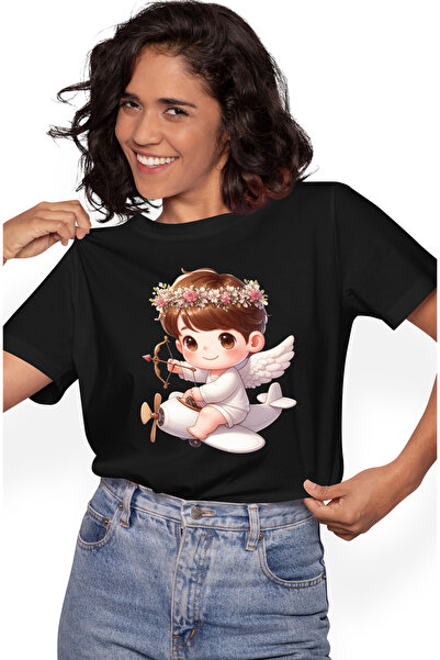 StoryGift Romania Tricou Femei cu un bebelus Cupidon, ilustratie, trage cu ar...