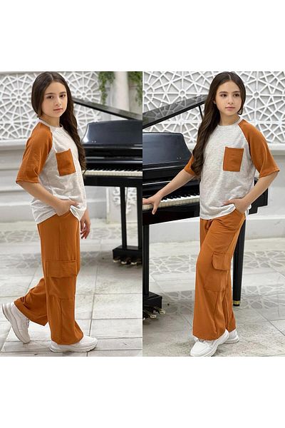 MUMİKİDS Girl's Bottom and Top Set 2 Pieces Combination