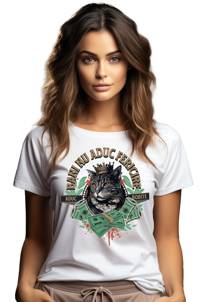 StoryGift Romania Tricou Femei bani nu aduc fericire dar aduc bobite pisica f...