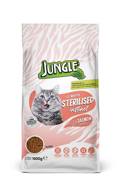 Jungle Jungle Adult Cat Dry Food - Salmon Flavor, with Vitamins & Taurine, 1.5kg