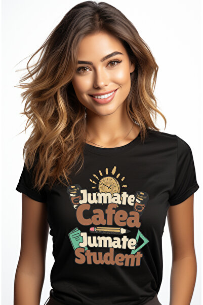 StoryGift Romania Tricou Femei Jumate cafea, jumate student facultate scoala ...