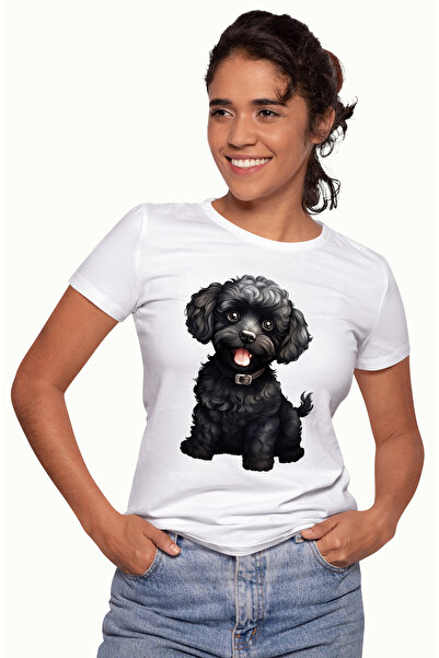 StoryGift Romania Tricou Femei cu un catel negru, ilustratie, vesel, zgarda, ...