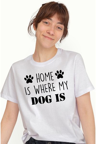 StoryGift Romania Tricou Femei cu labute pentru stapanii de caini cu textul in engleza "Home is wh WHT_S
