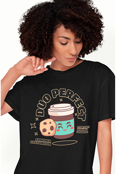 StoryGift Romania Tricou Femei duo perfect energie cafea si prajitura cu impr...