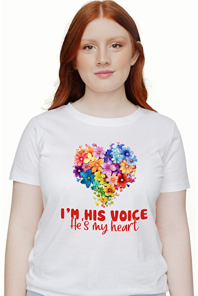 StoryGift Romania Tricou Femei cu mesajul I'm his voices, He's my heart, Inim...