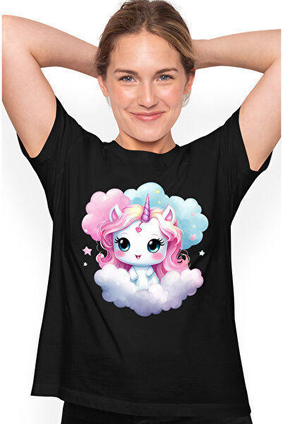 StoryGift Romania Tricou Femei cu un unicorn care sta pe un norisor, ilustrat...