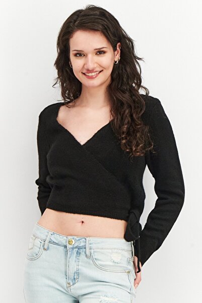 NA-KD Women Knitted Long Sleeve Textured Top, Black