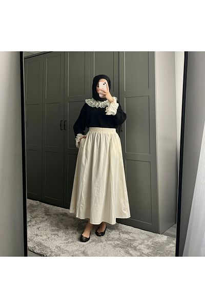 MY QILAM NUMĂRUL 10 MODĂ FEMEIE CREMA BUNĂ ELASTICĂ Buzunare POPLIN FUSTA evazată 10NMR180