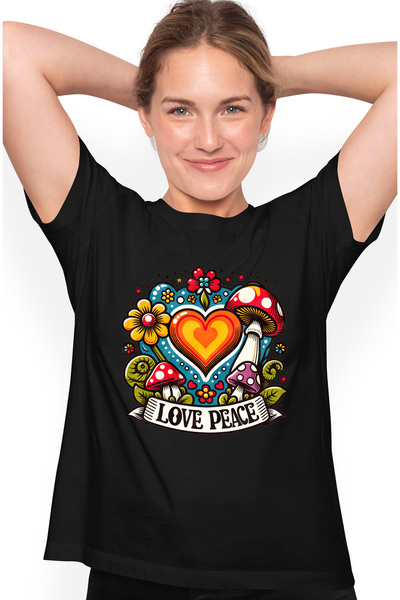StoryGift Romania Tricou Femei cu mesajul "Love peace", stilul hippie, cultur...