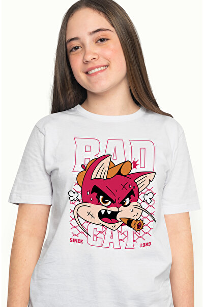 StoryGift Romania Tricou Femei Cu Mesaj In Engleza Bad Cat, Pisica Rea, Trabu...