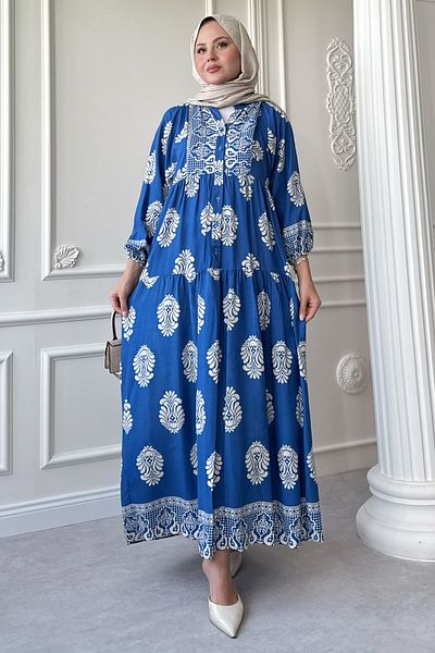 InStyle Polka Dot Ethnic Pattern Indigo Viscose Dress