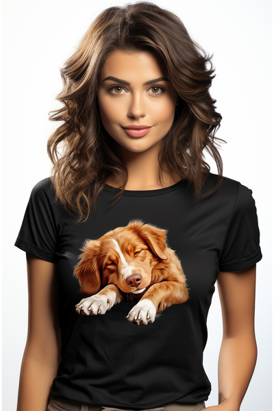 StoryGift Romania Tricou Femei cu un catel care doarme lat, ilustratie, ora d...