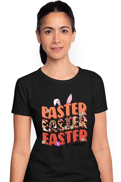 StoryGift Romania Tricou Femei cu mesajul "Easter, Easter, Easter vibes", Paste fericit, ilustrati BLK_XL