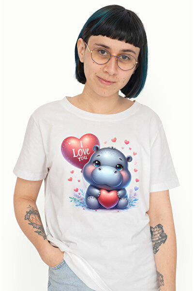StoryGift Romania Tricou Femei cu un pui de hipopotam timid, ilustratie, anim...