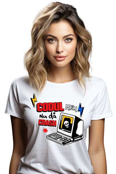 StoryGift Romania Tricou Femei Computer cu schelete text Codul meu, regulile mele! cu imprimeu pe WHT_L