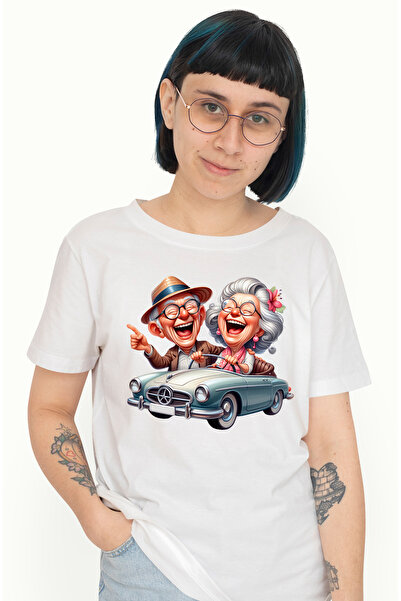 StoryGift Romania Tricou Femei cu o bunicuta si un bunic, ilustratie, fericit...