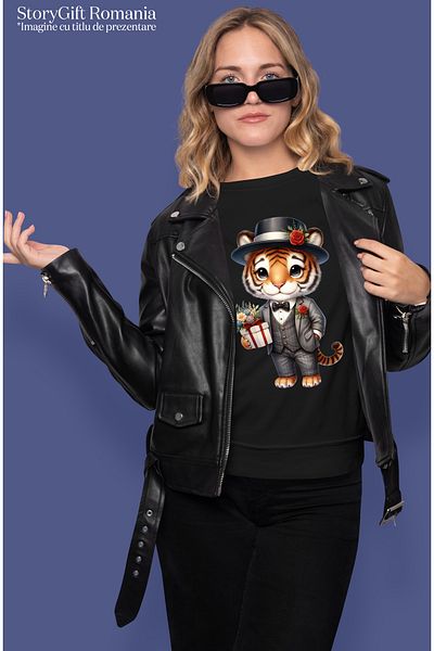 StoryGift Romania Women's T-shirt with a tiger, illustration, hat, gift, popcorn, but for love BLK_M