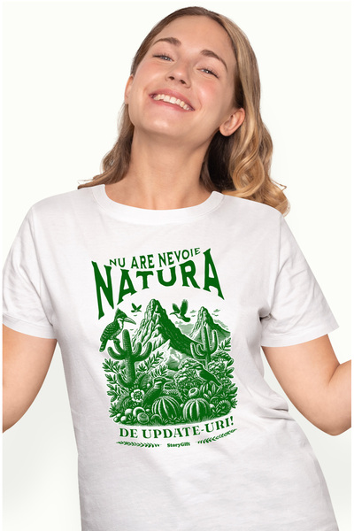 StoryGift Romania Tricou Femei natura nu are nevoie de update-uri padure jungla cu imprimeu pe Fat WHT_L